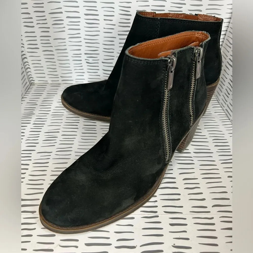 Lucky Brand LK-Roquee Nubuck Leather Double Zipper‎ Black Ankle Boots size 9